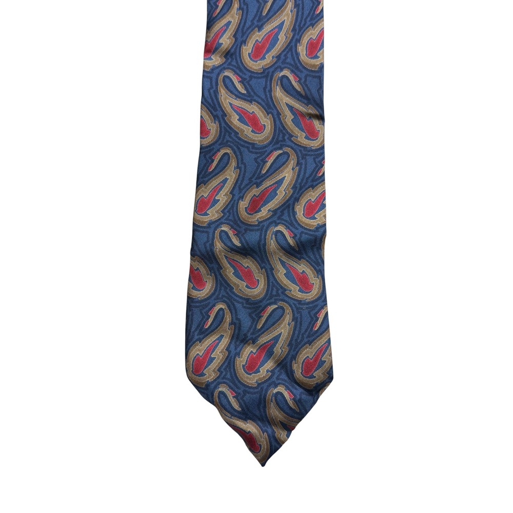 🔥John Weitz Mens Blue Gold Red Paisley 100% Silk Necktie Made in Italy Classic